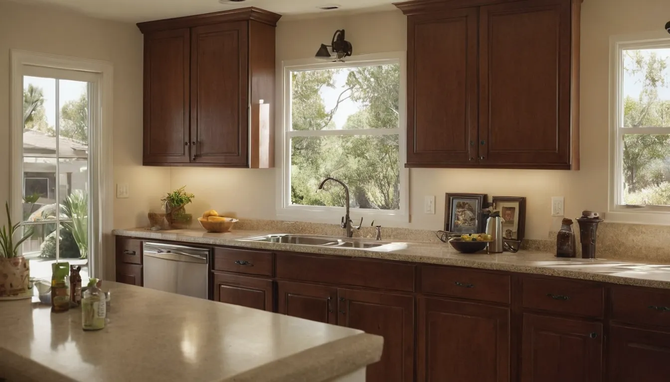 A local pest control provider inspecting under a kitchen sink in a stucco home near Calabasas